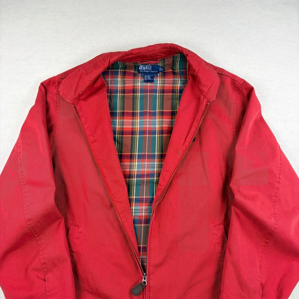 Vtg Polo Ralph Lauren Mens XL Harrington Jacket Pink Red Cotton Plaid Lined